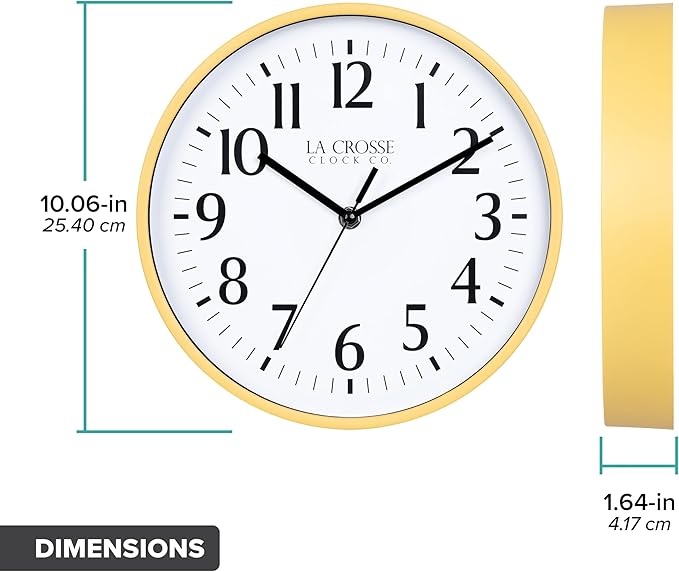La Crosse Clock 404-3025Y 10 Inch Yellow Basics Analog Quartz Wall Clock