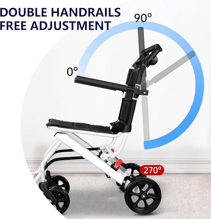 (Only 13.66lbs) Transport Wheelchair Lightweight Foldable, Portable Transit Travel Wheelchairs for Adults and Seniors Support 180lbs, Lightweight Aluminum Wheelchair for Elderly A