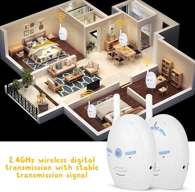 2.4GHz Wireless Digital Audio Baby Monitor – Stable Transmission with Two-Way Talk & High Sensitivity Alerts – Perfect Nanny Intercom Camera for Parents – Easy Setup & 250m Range