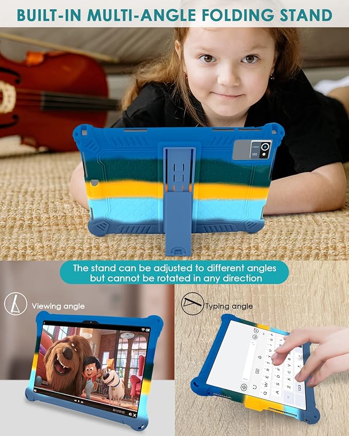 DETUOSI Silicone Case for Okaysea 10.1 inch Tablet with Stylus Pen & Shoulder Strap, Multi-Angle Stand Case, Soft Lightweight Cover for QunyiCO 10.1, Moderness MB1001 10.1, Dazzling Dark Blue