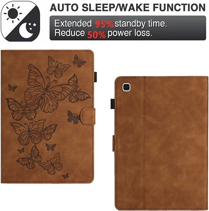 Dteck for Galaxy Tab S6 Lite (10.4") Tablet Case 2024/2022/2020 (SM-P620/P610), PU Leather Slim Folio Case with Auto Sleep Wake/Adjustable Stand, Lightweight Cute Butterfly Cover with Stylus (Brown)