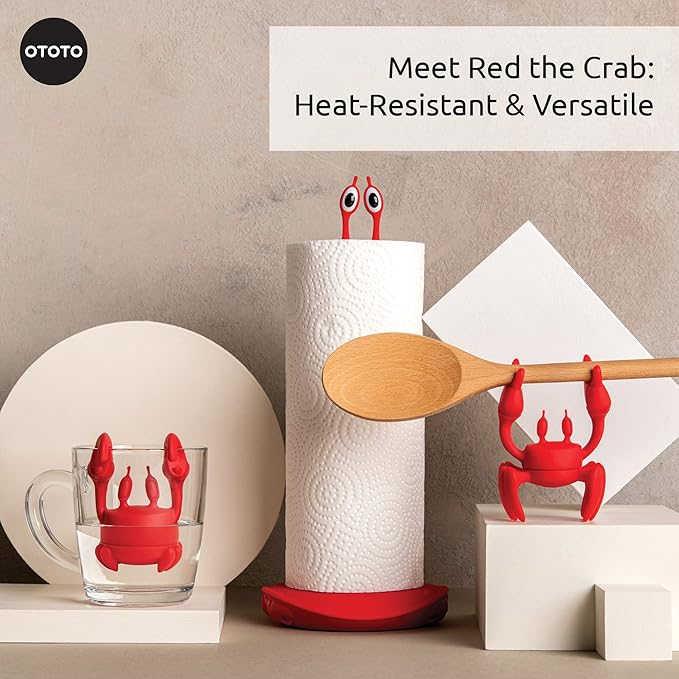 OTOTO Red The Crab Silicone Utensil Rest - Kitchen Gifts, Silicone Spoon Rest - Heat-Resistant Kitchen - Steam Releaser, Chopstick Rests & Holders