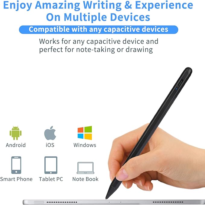 iPhone 15/14/13/12 Pro Max Stylus Pencil,Active Digital Pen Type C Recharge with 1.5mm Ultra Fine Tip Stylus Pens for iPhone 15/14/13/12 Pro Max Drawing/Notes,Black