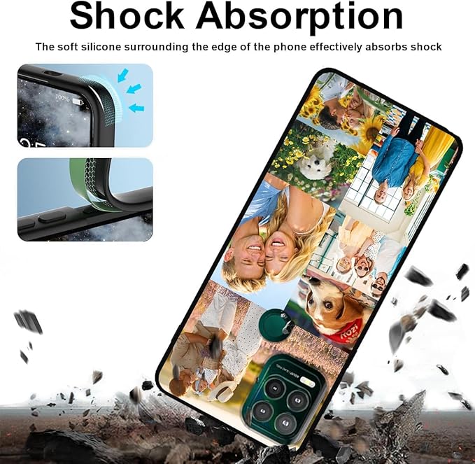 Custom Personalized Case for Motorola Moto G Stylus 5G 2021 6.8", Customized Multiple Photos Collage Text Phone Cover, Full Body Shockproof Soft Silicone Case, Anti-Scratch, Wireless Charging, Black