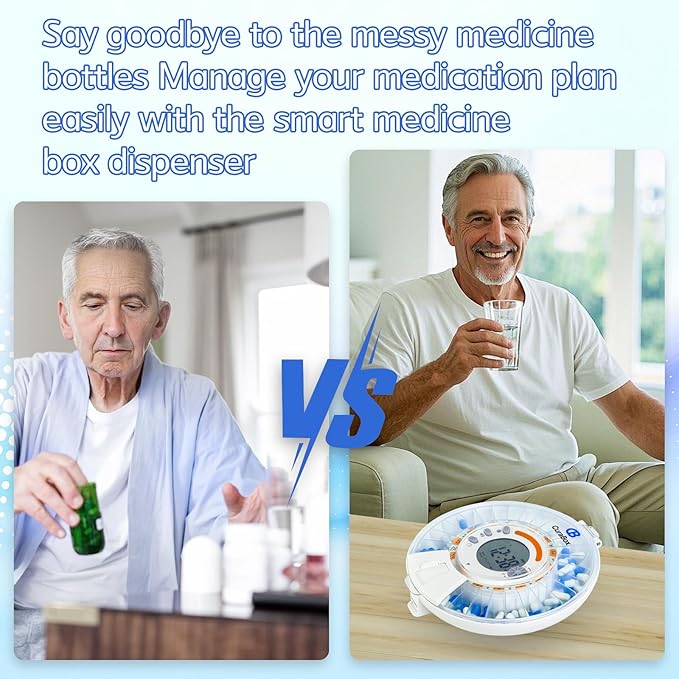 Wi-Fi Automatic Pill Dispenser 28-Day Medication Assistant for Seniors & Caregivers with Remote App Monitoring, Alarms, Sound Light Reminders, Tracks Adherence History, Clear LCD Display, Key Lock