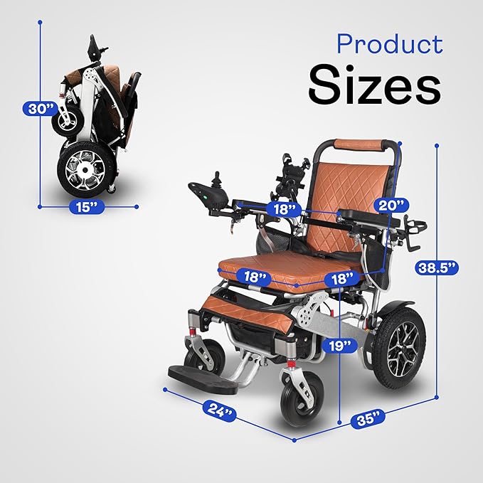 Auto Folding Portable Heavy Duty Electric Wheelchair for Adults and Seniors, One Click Automatic Fold and Unfold Motorized 4 Wheels 500W Motor Power Electric Wheelchair (Wolf - Brown-Auto)