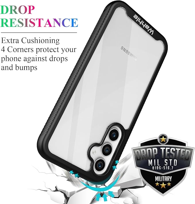 wahhle Compatible with Samsung Galaxy S23 FE Case, Built in Screen Protector Full Body Shockproof Slim Fit Bumper Protective Phone Cover for Galaxy S23 FE 5G Men Women-Black/Clear