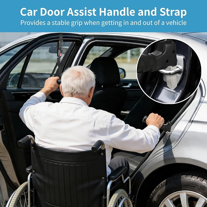 3 PCS Car Door Assist Handle and Strap Set, 4 in 1 Vehicle Support Handle with Seat Belt Cutter and Window Breaker, Portable Car Entry Aid for Elderly Seniors Pregnant Handicapped
