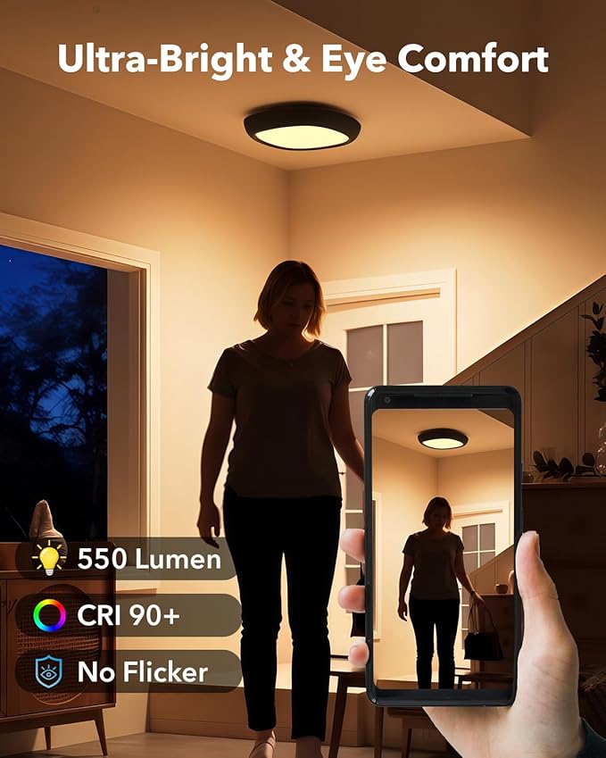 2 Pcs Motion Sensor Rechargeable Ceiling Light with Remote, 12000mAh 550LM Wireless Shower Lights for Inside Shower, Battery Operated RGB Closet Lights Sensored LED Overhead Garage Lighting No Wiring