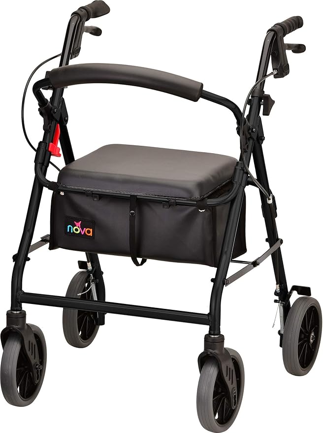 NOVA Medical Products Zoom Rollator Walker with 22" Seat Height, Black, 22 Inch