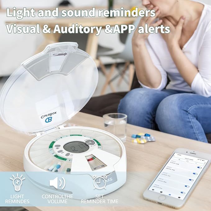 Bluetooth Automatic Pill Dispenser 21 Pods with App Adherence Tracking Key Lock
