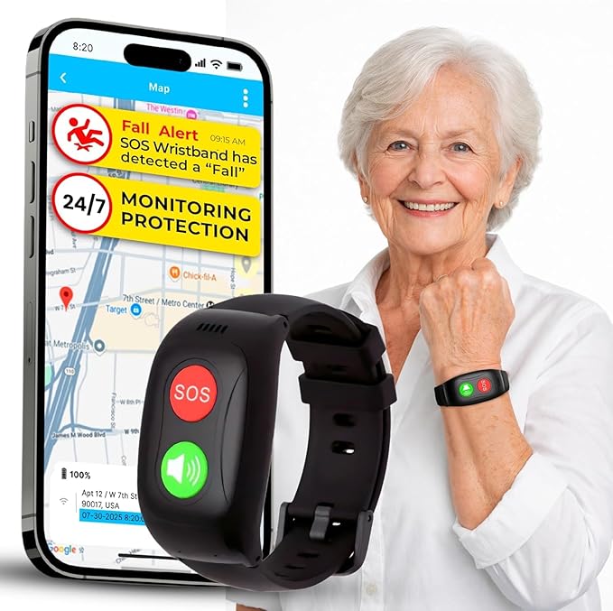 SecuLife SOS Wristband Fall Detection GPS Safety Bracelet 2-Way Calling Geo-Fencing for Seniors