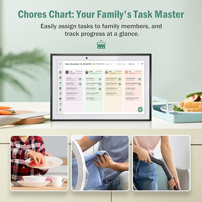 WiFi Digital Calendar Smart Family Planner,Chore Charts, Achievement Rewards, AI Meal Planning, Smart Touchscreen Interactive Display for Schedules and Cloud Photo Desk Bases, Gifts for Women Men, Gifts for Mom Dad, 10.1'' Black
