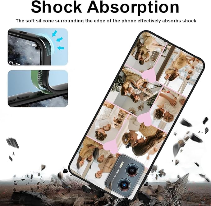 Personalized Photo Case for Motorola Moto G 5G 2023 6.5 inch, Thin Slim Soft Rubber Black Phone Cover, Custom Picture Collage Pink Heart Cute Case for Women Girl, Gift for Birthday Anniversary