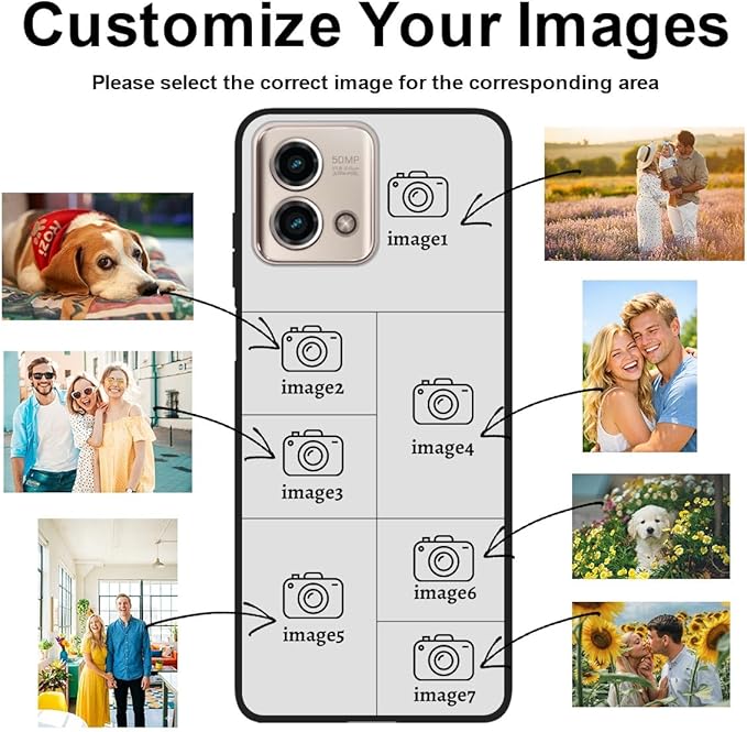 Custom Personalized Case for Motorola Moto G Stylus 5G 2023 6.6", Customized Multiple Photos Collage Text Phone Cover, Full Body Shockproof Soft Silicone Case, Anti-Scratch, Wireless Charging, Black