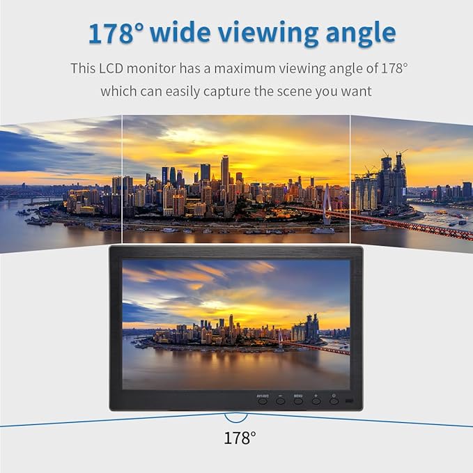 10.1 inch LCD Security Monitor & Displays, 1024 * 600 Resolution,BNC/AV Input, Built-in Dual Speakers Portable Monitor, Suitable for TV CCTV DVD CCD