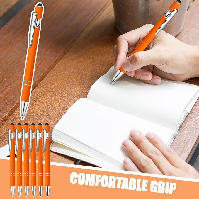 24 Pcs Blue Ink Ballpoint Pen with Stylus Tip 2 in 1 Ballpoint Pen 1.0 mm Blue Ink Metal Stylus Pen for Touch Screens Coworkers, Family, Colleagues, Office (Orange)