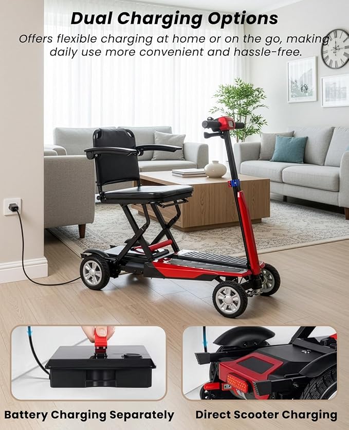 4 Wheel Mobility Scooters for Seniors, 4 Wheel Electric Scooter for Adults, Electric Wheelchair Device, 12 Mile Range, Supports 260lbs Weight, Only 46lbs, Adjustable, with Headlight & Taillight
