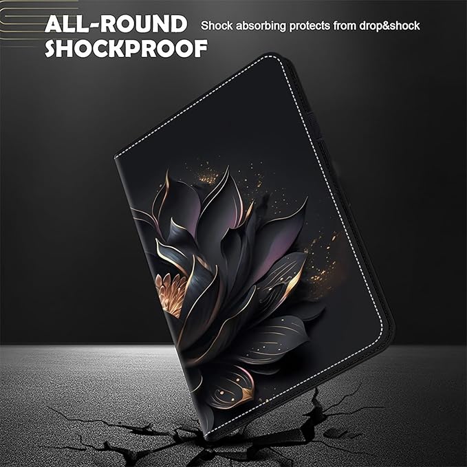 Dteck for Galaxy Tab S6 Lite (10.4") Tablet Case 2024/2022/2020 (SM-P620/P610), PU Leather Slim Folio Case with Adjustable Stand, Lightweight Protective Cute Cover with Stylus Pen Loop (Black Flower)