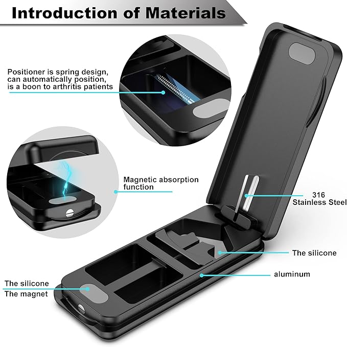 JEINAPA Pill Cutter with Auto Centering Device, Aluminum Pill Splitter with 316L Stainless Blade, Genuine Leather Case, Professional Pill Splitter for Cutting Small Pills or Large Pills (Black)