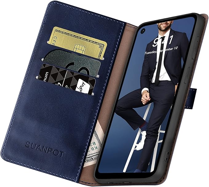 SUANPOT [RFID Blocking for Motorola Moto G Stylus 5G(Non 2022) with Wallet case Credit Card Holder,Flip Book PU Leather Shockproof Cover Cellphone Women Men for Moto G Stylus 5G Phone case Navy Blue