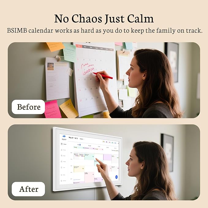 BSIMB 21.5 Inch Digital Calendar Wall Touch Screen - Chore Chart, Meal Planner, Rewards System, Photo Display, Smart Electronic Calendar Interactive Hearth Display for Family Planner Seamless Scheduling White