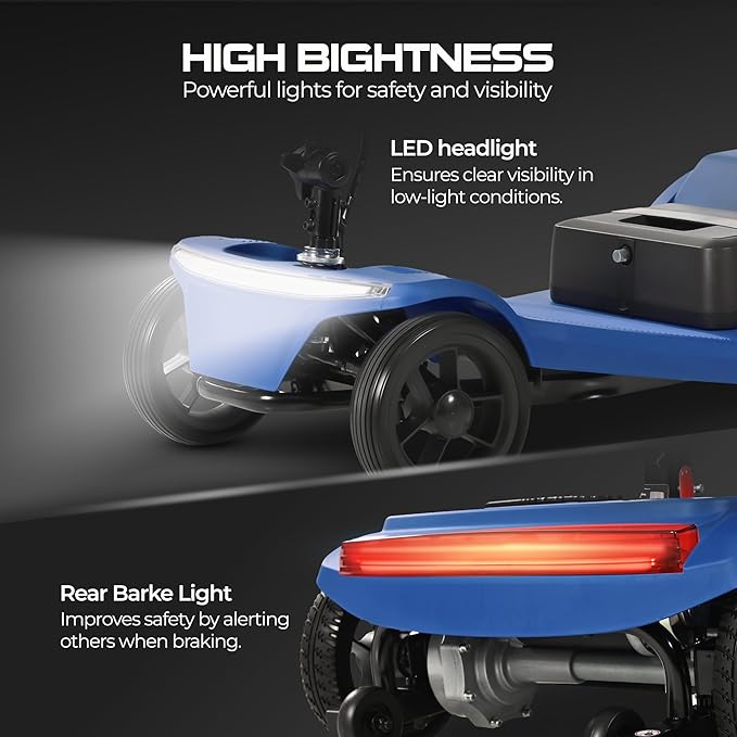 Metro Mobility 4-Wheel Foldable Mobility Scooter for Adults, Lightweight Electric Scooter for Seniors, 330 lbs Capacity, 22.5Ah Lithium Battery, 20 Mile Range, LED Lights – Blue