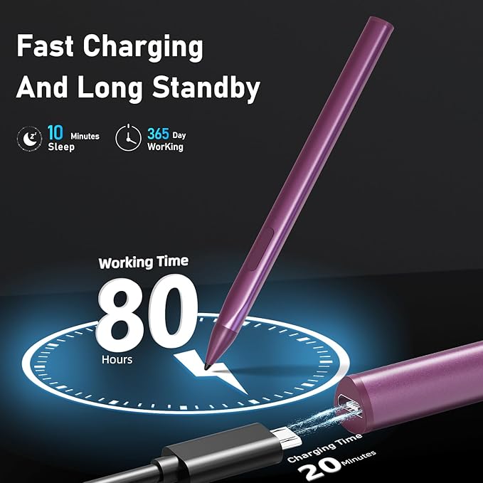 Stylus Pen for HP Envy X360 Pavilion X360 Specter X360 Spectre X2 Envy X2 Rechargeable MPP 2.0 Tilt Active Pen with 4096 Pressure Sensitivity, Palm Rejection, Triangular Pen Body Design, Red