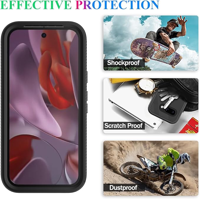 wahhle Compatible with Google Pixel 9A Case, Built in Screen Protector Full Body Shockproof Slim Fit Bumper Protective Phone Cover for Pixel 9A Men Women-Black/Clear
