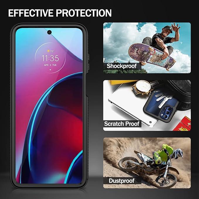 Wahhle Moto G Stylus 2022 4G Case - Built-In Screen Protector, Full Body Shockproof, Slim Fit Bumper, Black/Clear
