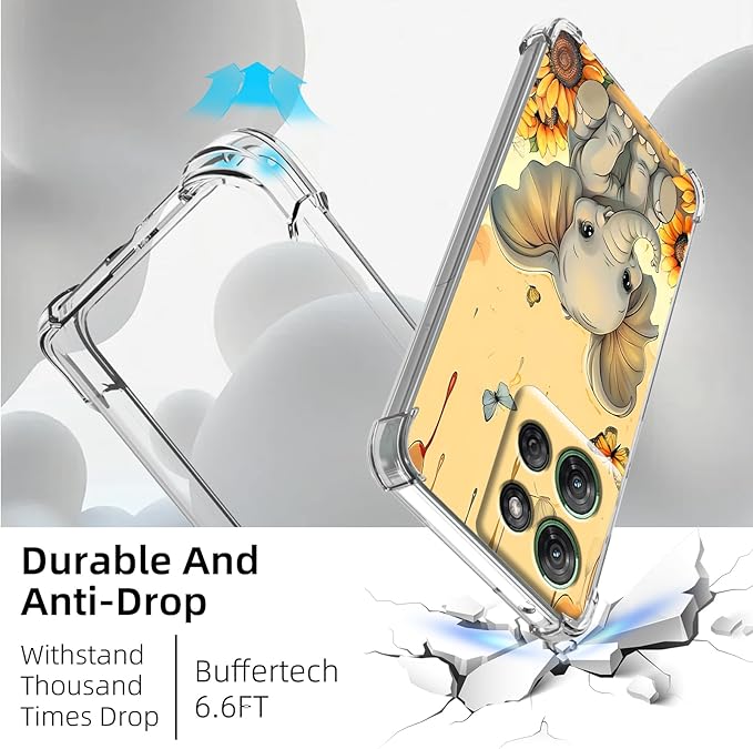 for Moto G Power 5G 2025 Clear Phone Case, Lightweight Transparent TPU, Shockproof Four Corner Anti-Fall Case 6.6" for Moto G Power 5G 2025 with Screen Protector, Cute Elephant