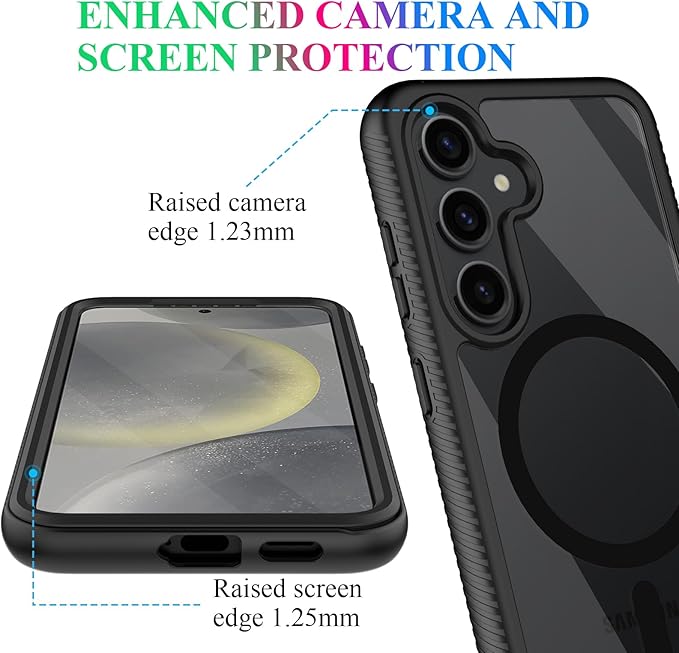 wahhle Compatible with Samsung Galaxy S24+ Plus Case, Magnetic Wireless Charging Built in Screen Protector Full Body Shockproof Slim Fit Bumper Protective Phone Cover 6.6'' -Black/Clear