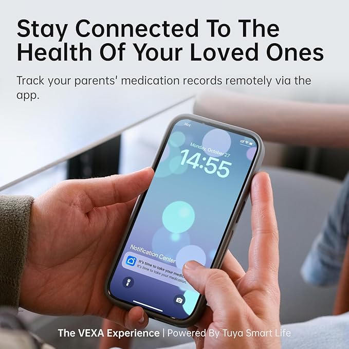 VEXA VitaMate 28 Smart Automatic Pill Organizer with Exclusive Self-Developed App, 28-Slot Monthly Medication Management, App-Connected Sound Alerts, Easy Flip-to-Dispense for Vitamins & Tablets
