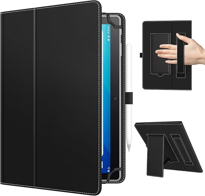 TiMOVO Universal Case for 10.1 Inch Android Tablet with Pen Loop, Lightweight Folding Stand Cover with Hand Strap for All 9.6"-11" Touchscreen Tablet, Black