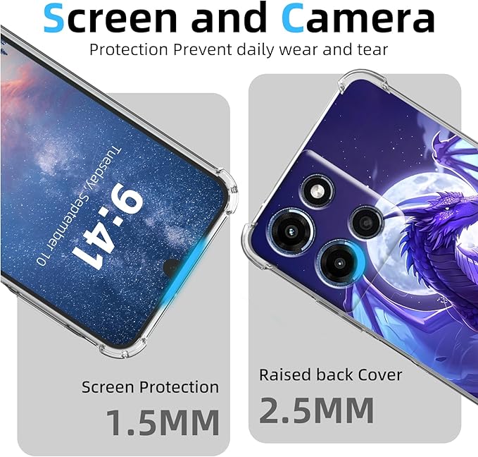 for Moto G 5G 2025 Clear Phone Case, Lightweight Transparent TPU, Shockproof Four Corner Anti-Fall Case 6.5" for Moto G 5G 2025 with Screen Protector, Majestic Purple Dragon
