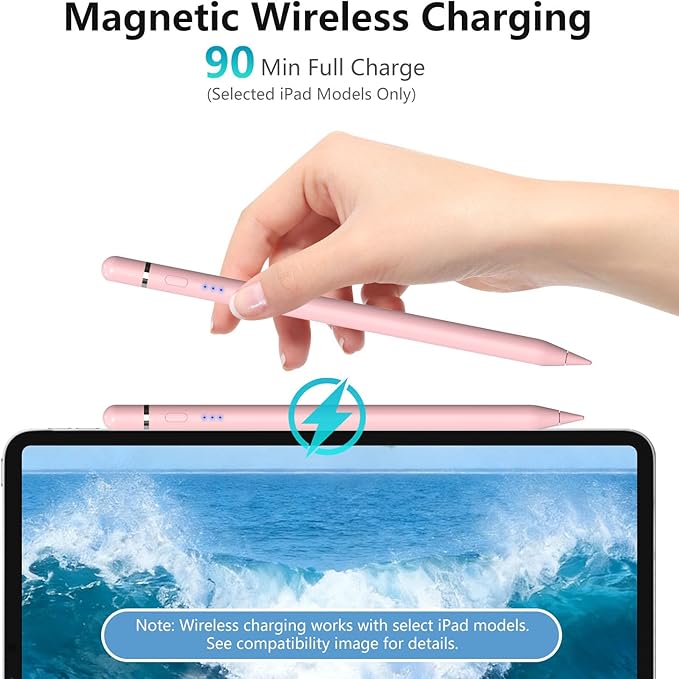 iPad Pencil 1st Generation for iPad, Stylus Pen for Apple Pencil 2nd Generation with Magnetic Charging Tilt Sensitivity& Palm Rejection, Pencil for iPad Pro 11/12.9/13, Air, Mini Pink