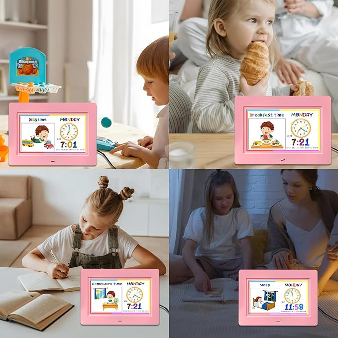 SSYA Digital Calendar, Kids Digital Clock, 20 Alarms Custom Reminders, Auto DST, Large Clear Display, Alarm Clocks for Bedrooms & Kids, Easy to Use for Kids. (Pike, 7 inch)