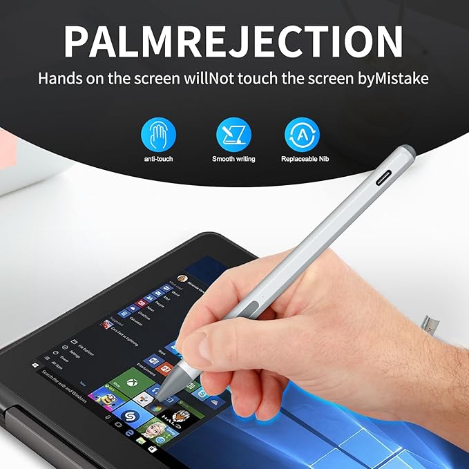 Stylus Pen for ASUS Transformer/Mini/ASUS Zenbook Flip/Pro/ASUS Vivobook Flip/Pro/Duo/ASUS Notebook, Rechargeable MPP 2.0 Tilt Active Pen with 4096 Pressure Sensitivity, Tpye-c Charge, Silver