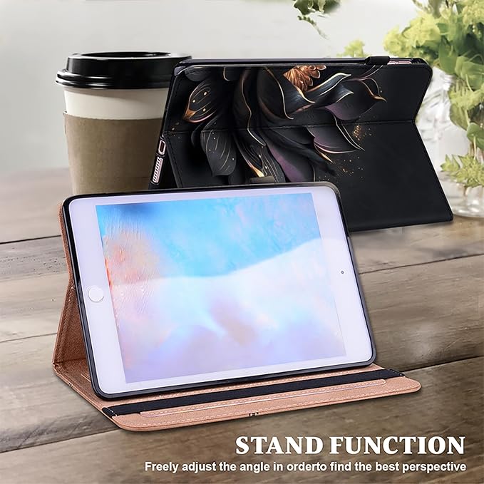 Dteck for Galaxy Tab S6 Lite (10.4") Tablet Case 2024/2022/2020 (SM-P620/P610), PU Leather Slim Folio Case with Adjustable Stand, Lightweight Protective Cute Cover with Stylus Pen Loop (Black Flower)