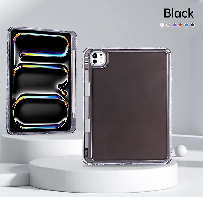 Dteck for iPad Pro/Air 13" (M5/M4/M3/M2), Pro 12.9" (6th/5th/4th/3rd Gen) Clear Case with Pencil Holder/Screen Protector Film/Stylus, 3 Layers Protective Lightweight Slim Transparent Cover, Black