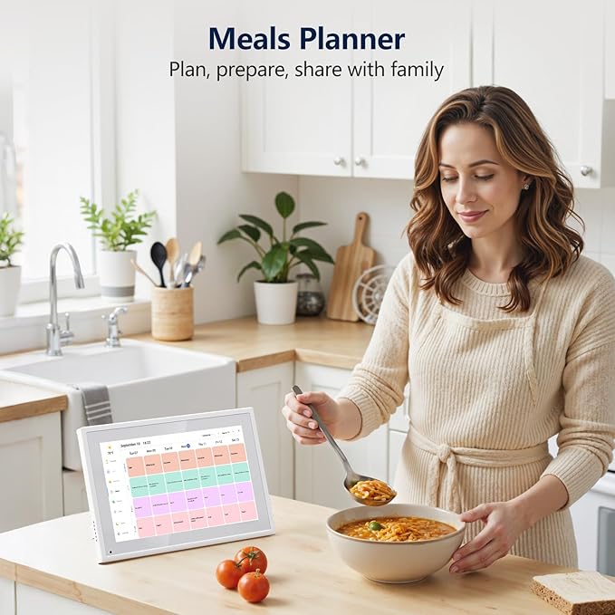 Digital Calendar, 10.1 Inch Smart Electronic Desk Calendar & Chore Chart, Touchscreen Interactive Display for Family Schedules with Meal Planner & Picture Frame & Lists, Gifts for Women Men, Gifts for Mom Dad