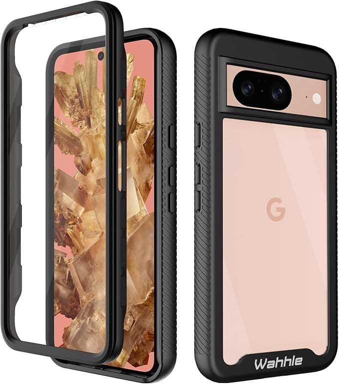wahhle Compatible with Google Pixel 8 Case, Built in Screen Protector Full Body Shockproof Slim Fit Bumper Protective Phone Cover Men Women-Black/Clear