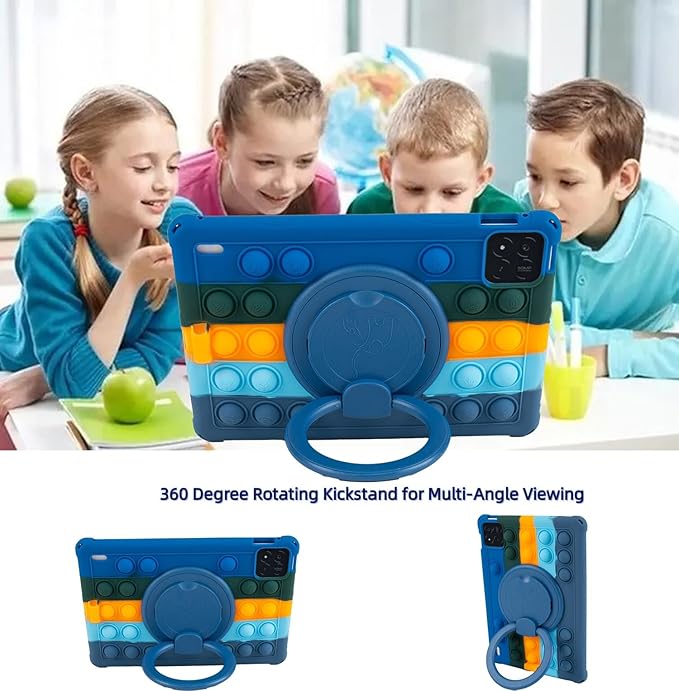 Silicone Tablet Case 360 Rotating Kickstand/Handle and Shoulder Strap Stylus Pen Lightweight Soft Cover Compatible with Xiaomi Pad 7/7 Pro 11.2 inch Deepblue