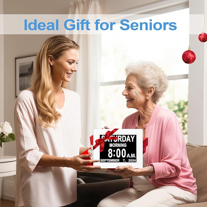 2026 Digital Calendar Alarm Day Clock with 8" Large Screen Display, AM PM, Multiple Alarms, for Impaired Vision People, the Aged Seniors, the Dementia, for Desk, Wall Mounted, White