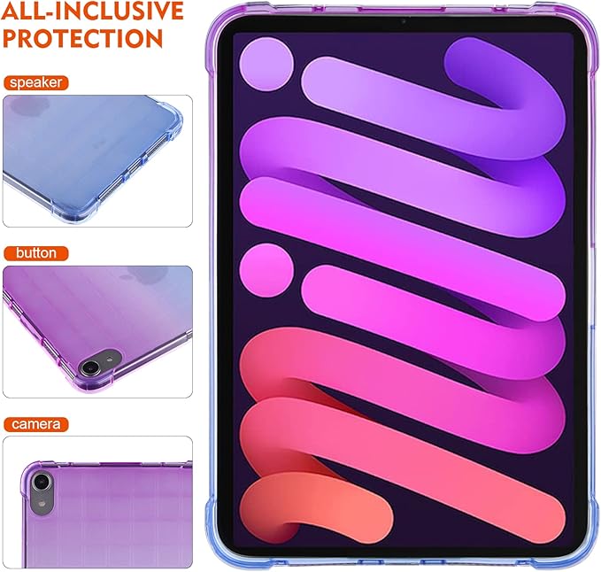 Dteck for iPad Mini 8.3 Inch (A17 Pro/6th Generation) 2024/2021 Cute Translucent Back Cover, Ultra Thin Lightweight Slim TPU Case with Reinforced Corners, Protection Shock-absorbing Shell, Purple Blue