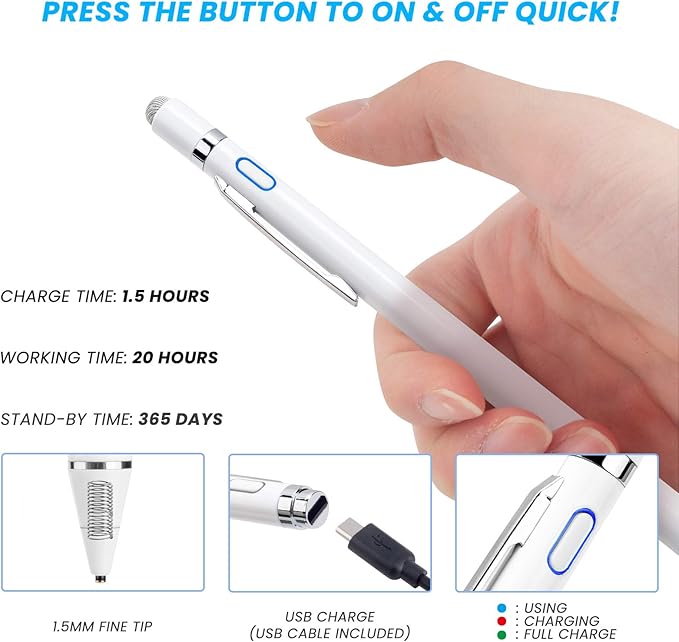 Stylus Pen for Lenovo Ideapad Flex, EDIVIA Digital Pencil with 1.5mm Ultra Fine Tip Pencil for Lenovo Ideapad Flex 3/4/5/6 11&14 Stylus, White