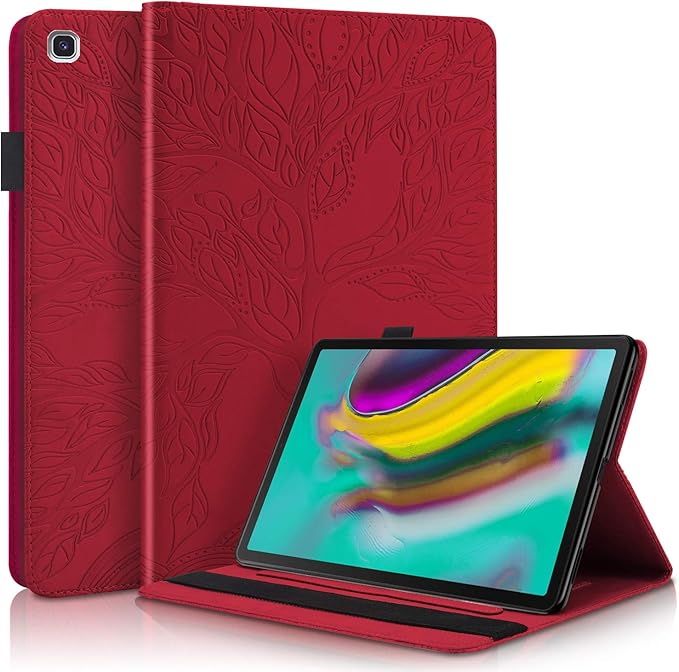 Case for Samsung Galaxy Tab S5e 10.5 2019 SM-T720/T725 Premium PU Leather Stand Flip Wallet Case Multiple Viewing Angles Lightweight Folio Cover with Card Pockets Stylus Loop Elastic Band - Red