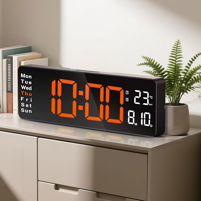 16" Large Digital Wall Clock with Remote Control, Large Display LED Clock for Classroom, Bedroom, Living Room, Gym, Office, Garage with Date, Week, Alarm, Temp, Night Light