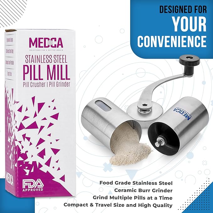 Pill Grinder - Top Choice Pro Pill Crusher and Cutter that Grinds Your Pills and Tablets to Help Make Taking Medication and Supplements Easier, Manual Stainless Steel Design…