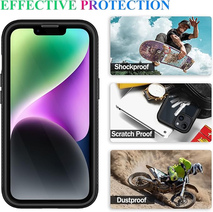 wahhle Compatible with iPhone 13 Case, iPhone 14 Case, Full Body Shockproof Protection Built-in Touch Sensitive Anti-Scratch Screen Protector Soft Edge Slim Cover for 14/13 6.1 Inch, Black/Clear